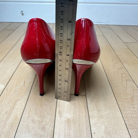 CALVIN KLEIN Red Patent Gayle Pumps Heels Pointed Toe Size 9 - Picture 10 of 12